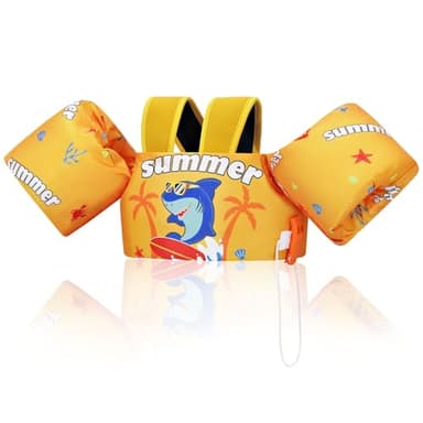MoKo Chaleco de Natación Niños 9-22,6 kg, Manguitos Flotadores de Natación para Niños con Silbato para Aprender Nadar, Brazaletes de Natación Flotante Niños 3 Años o Más, Tiburón Amarillo - Monopatín