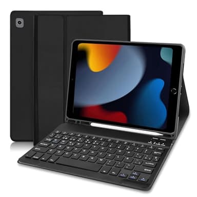 XOKUWU Funda con Teclado iPad 9/8 /7 generacion 10.2”/Air 3 10.5"/Pro 10.5”, Español Ñ QWERTY Bluetooth Desmontable, Funda Teclado para iPad 10.2 9th Gen 2021/ 8th 2020/ 7th 2019, Negro