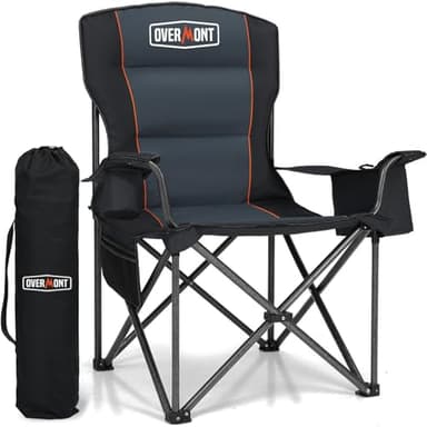 OVERMONT Silla de Camping Plegable - Grande Silla de Pesca Portátil con Reposabrazos Portabebidas - para Acampada Jardín Playa Pesca - hasta 180 kg
