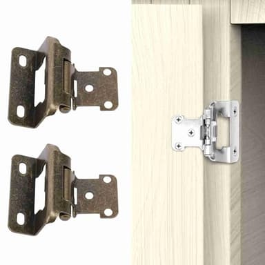2 piezas de bisagra de cierre automático para gabinete, superposición de 1,3 cm, acero de seguridad mejorada, semi envolvente, para puerta de armario de cocina, baño, RV, barco, autocaravana (bronce)