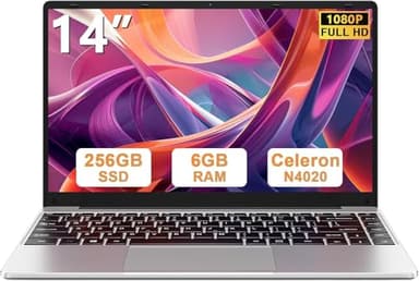 Ordenador portátil 14",Win11 N4020 Up to 2.8Ghz 256GB Admite expansión SSD 1TB 14" Portátiles FHD 2.4G+5G WiFi BT 4.2 Mini HDMI con ratón inalambrico & Pegatinas Teclado Español-Plata