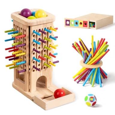 MFUSUL 3-In-1 Juguetes Montessori 3 Años Juegos de Mesa, Juegos de Madera Montessori Educativos con 40 Palitos de Madera, Cumpleaños Regalo Niña Niño 3 4 5 6 Años