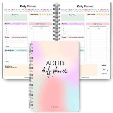 Planificador diario para adultos neurodivergentes con TDAH - Planificador diario de productividad y gestión de tareas para mantenerse organizado y concentrado, A5 arcoíris pastel