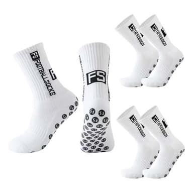 GNALIA Calcetines Antideslizantes Futbol 3 Pares, Color Blanco Talla 33-39, Para Niños Deportes Baloncesto Tenis