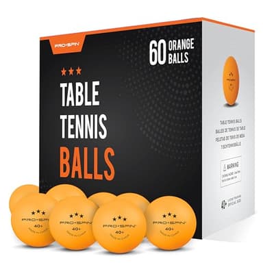 PRO-SPIN Pelotas de Ping Pong - Naranja - Pelotas 3-Estrellas 40+ (Pack de 60) para Tenis de Mesa | Pelotas ABS de Alto Rendimiento y Durabilidad para Mesa de Ping Pong Interior/Exterior, Competición