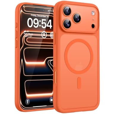 TOCOL Funda para iPhone 17 Pro MAX, Protección Lente Cámara, Anillo Magnético Integrado, Compatible con Magsafe, Protección contra Caídas, Translúcida Mate Trasera, Naranja