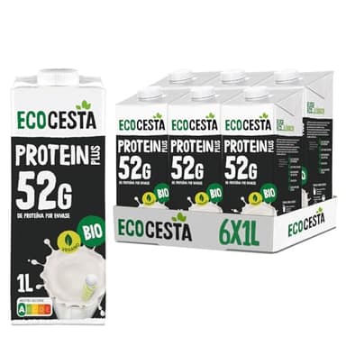 ECOCESTA MEJOR CADA DIA - Pack de 6 Unidades de 1 L de Bebida Ecológica Vegetal de Soja con Proteína 52g - Apto para Veganos - Ideal para Tomar Sola, con Café o en Batidos