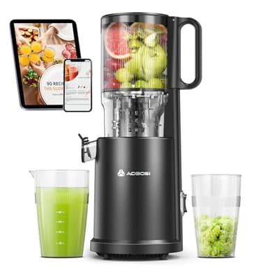 AOBOSI Extractor De Zumos Y Verduras – Boca XXL de 126 mm para Frutas y Verduras Enteras – 1.5 L, 200 W, Extractor de jugos Cold Press Slow Juicer Machine con Sinfín Mejorado, Triple Filtro