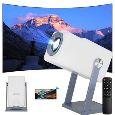 Mini Proyector Portátil con Soporte 4K/1080P Películas, Android 11, 40-150 Pulgadas, Corrección Automática de Keystone Vertical, WiFi6 + BT5.0, Rotación 360°, Altavoces Integrados, Cine en Casa