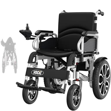VOCIC V56 Silla de ruedas electrica plegable ligera 150KG,30KM silla ruedas electrico estable con neumáticos de goma 40CM para todos los terrenos,Aprobado por la aerolínea,Garantía de 5 años (Plata)