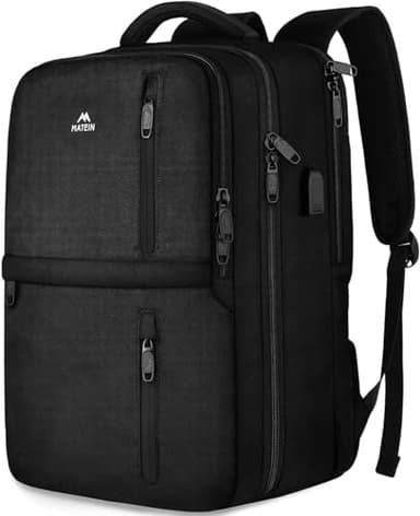 MATEIN Mochila Viaje Cabina Avion 45x36x20, Mochila Portatil 17 Pulgadas con Puerto de Carga USB y Compartimento para Zapatos para Easyjet, Travel Backpack para Trabajo, Negocios, Senderismo, Negro