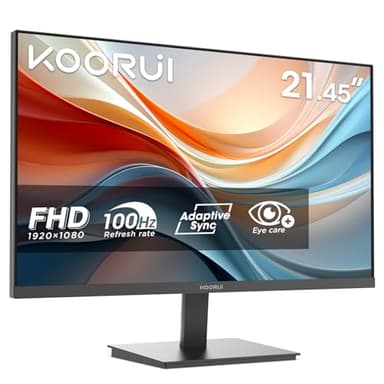 KOORUI E2212F Monitor 22 Pulgadas, Full HD VA 100Hz, 1920x1080, 3000:1, 5ms, 99% SRGB, 72% NTSC, HDMI 1.4, VGA, Eye Care, Adaptive Sync, VESA, Inclinable, Pantalla Ultra Fina y Ligera