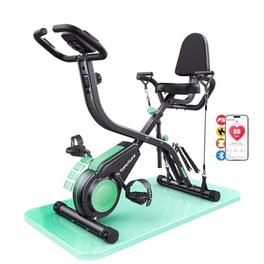 2026 Toputure Bicicleta Estática Plegable 5 en 1 con APP, Bici Estática con Respaldo, Pulsómetro, LCD y 16 Niveles de Resistencia para Casa, Base Ancha y Estable, Bandas de Resistencia, Máx140KG