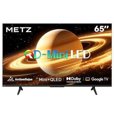 Metz TV 65 pulgadas （164 cm） 4K QLED Mini LED Smart TV HDR 10+ MEMC Pantalla mate antirreflejos with Chromecast Google TV Local Dimming Dolby Audio & Vision & Atmos Modo Juego（ 65MNH7000Z 2026 modelo）