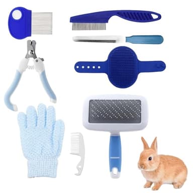 Kit De Aseo De Conejos, 8 Piezas Kit De Aseo De Animales Pequeños, Cepillo Para Desprenderse Con Cortaúñas De Conejo, Cortaúñas De Conejo Con Peines Para Mascotas, Para Hámster, Cobayas, Hurones