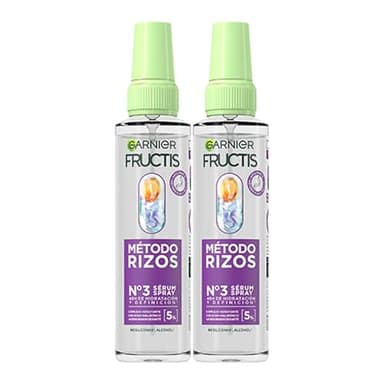 Garnier Fructis Método Rizos con 2x Sérum Spray para cabello rizado, Rizos y ondas definidas, Ácido hialurónico y Karité, Fórmula vegana, 150ml+150 ml