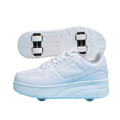 Mateju Zapatos con Ruedas para y Niñas, Patines Multiusos 2 en 1, Zapatillas Deportivas al Aire Libre Retráctil con 4 Ruedas, Zapatillas de Skateboarding Niña Niño 36 EU Blanco