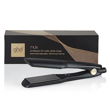 ghd Max - Plancha de Pelo Profesional con Placas Anchas, Placas Más Grandes Para un Peinado Rápido, Más Brillo y Sin Frizz - Para Cabello Largo, Grueso o Rizado - Color Negro, (Enchufe Europeo)