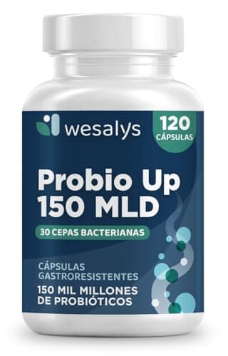 Probioticos y Prebioticos Intestinales 150 mil millones UFC y 30 Cepas. 120 cápsulas veganas gastroresistentes. Con Inulina, Hasta 4 meses de suministro. Probio Up Wesalys