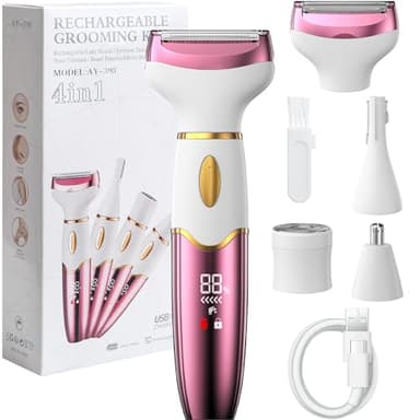 Koeutoze Afeitadora Eléctrica para Mujer, 4 in 1 USB Recargable Eléctrico Depiladora sin Dolor, Recortadora Femenina Electrica Impermeable, Impermeable IPX7, Wet&Dry Depiladora Mujers Zona Intima para