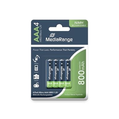 MediaRange MRBAT120 Camera/Camcorder Battery Níquel-Metal hidruro (NiMH) 800 mAh - Camera/Camcorder Batteries (Níquel-Metal hidruro (NiMH), 800 mAh, Cámara, 1,2 V, Estándar, Verde, Plata)