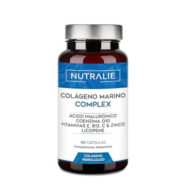Colágeno Marino Hidrolizado + Ácido Hialurónico Q10 Vit C E - Piel - Vitaminas C E y Q10-100% Péptidos de Colágeno Tipo I - 60 Cápsulas Nutralie
