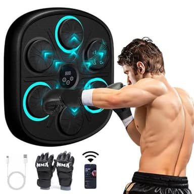 BESTLINE Maquina Boxeo Musical Pared con 9 Velocidades, Fácil Instalación y Sin Taladros, Conexión Bluetooth, Recuento Inteligente de Golpes y Luces al Ritmo de la Música, Incluye Guantes