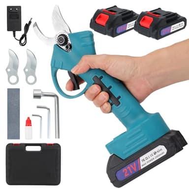 Tijeras de Podar Electricas,33mm 21V Potentes Tijeras de Podar con 2 x 2000mAh Baterías,1000W Larga Duración,Silenciosa,Podadoras Profesionales sin Escobillas para Jardinería,árboles Frutales,Viñedos