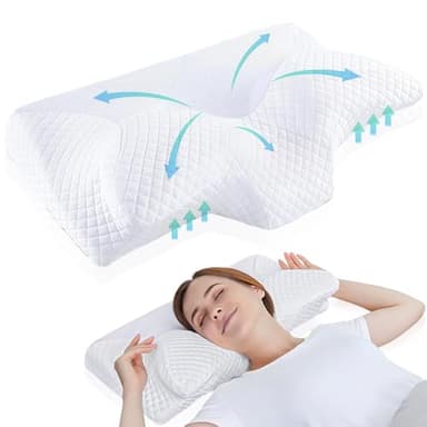GreatDreams® Almohada Ortopedica Cervicales y Cuello - Almohada Antironquido Ergonómica con Espuma de Memoria - Butterfly Pillow para Dormir de Lado - Alivia Dolor de Cuello y Espalda.