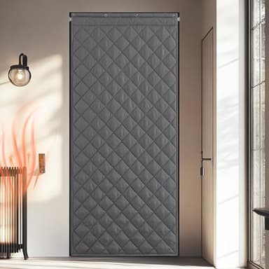 PONY DANCE Cortina Termica Aislante Frio y Calor Cortinas Puertas Gris con Relleno Grueso de Invierno Instalacion Adhesivas Mantener el Calor, 100 x 210cm