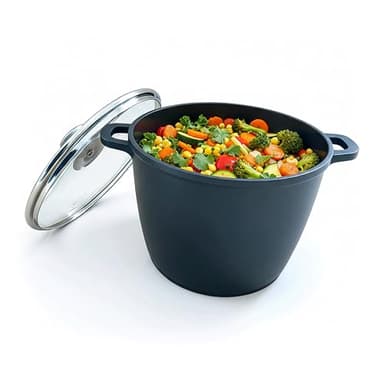 Relaxdays Olla para Sopa Antiadherente XXL inducción, 6 L, Profunda, 24 cm, Cristal Negra