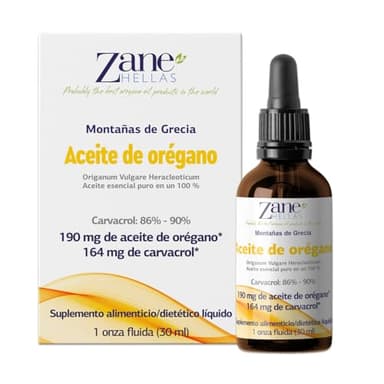 Zane Hellas 100% Aceite de orégano sin diluir - 86% Min Carvacrol. 164 mg de Carvacrol por porción. Probablemente el Mejor Aceite de orégano del Mundo. 30 ml.