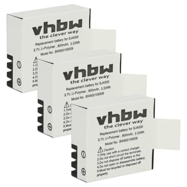 vhbw 3X batería Compatible con Anart SJ4000 cámara de vídeo (900 mAh, 3,7 V, Li-Ion) con Chip