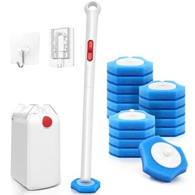 JEHONN Escobilla Baño Desechable WC con Sistema de Sujeción Mejorado, Cepillo para Inodoro con 16 Rellenos de Detergente, Toilet Brush Mango Largo Montado En La Pared