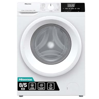 Hisense WDQE8014EVJM Lavadora Secadora 8+5 Kg, 1400 rpm, 15 Programas Automáticos, Vapor, Motor Inverter, Clase Eficiencia Energética D, Clase Eficiencia Lavado A, Pantalla LED, Programa Rápido