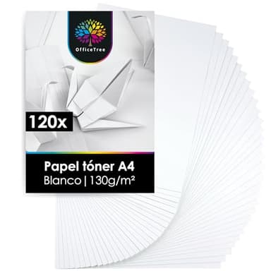 OfficeTree Cartulina A4 Blanca 130g - 120 Hojas para Manualidades, Recortar e Imprimir - Folios Din A4