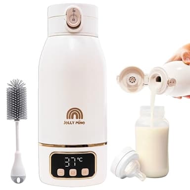 Jolly Mino Calienta Biberones Portátil, Calentador Biberones Portatil, Calienta Agua Y Leche 500ml Carga Rápida Ideal Para Coche, Viajes, Noche Función Pasteurización, Cepillo De Limpieza Incluido