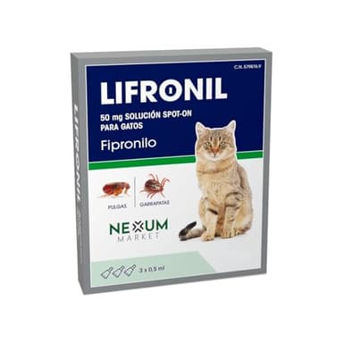 Pipetas Gatos LIFRONIL x3 Pipetas contra Pulgas y Garrapatas | Apto para Todo Tipo de Gatos a Partir de 2 Meses y más de 1 kg de Peso | Protección hasta 5 Semanas | Nexum Market (Pack de 1 Unidad)