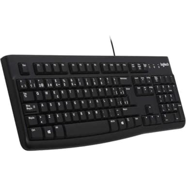 Logitech K120 Teclado con Cable Business para Windows, Tamaño Normal, Resistante a Líquido, Barra Espaciadora Curvada, PC/Portátil, Disposición QWERTY Español, Color Negro