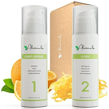 Kit Alisado Orgánico Vegano Profesional, Tratamiento 2 en 1 Champú Limpiador y Alisado en Casa 100% Sin Formol, Sin Sulfatos, Nutre, Hidrata, Repara la Cutícula y Alisa, 0% Frizz (200 ml)