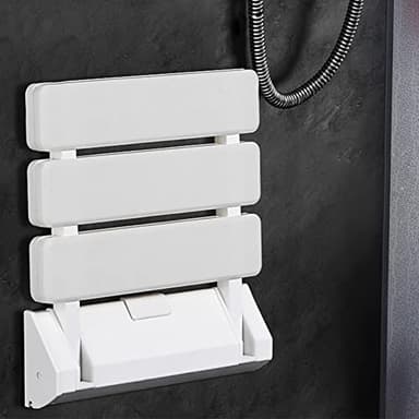 Banco de Ducha, Asiento de Ducha Plegable montado en la Pared para SPA en casa o Sala de Sauna para Personas Mayores para baño,33 * 32 * 5 cm (Blanco)