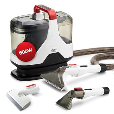 Ufesa Eden 600 - Aspiradora de Tapicerías con Agua 600W, Doble Depósito, Succión de Líquidos y Sólidos, Sepillo Multifunción, Ideal para Alfombras, Sofás, Coche y Cristales