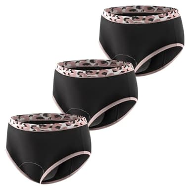 Carer pack de 3 bragas para incontinencia mujer bragas modernas con absorción de 120 ml ropa interior reutilizable para incontinencia o protección nocturna de periodo negro leopardo talla M