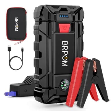 BRPOM Arrancador de Coches, 5000A 21800mAh Arrancador de Baterias de Coche 12V(para 8.0L de Gasolina o 6.5L de Diésel), Jump Starter Portátil, Carga Rápida QC3.0, Espera Larga