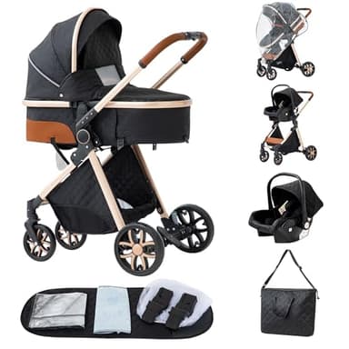 ALYIKOU carrito bebe,carrito bebe 3 en 1,Adecuado para 0-3 años, carga máxima de 25 kg, sistema de carro bebe viaje plegable, incluidos adaptadores de accesorios