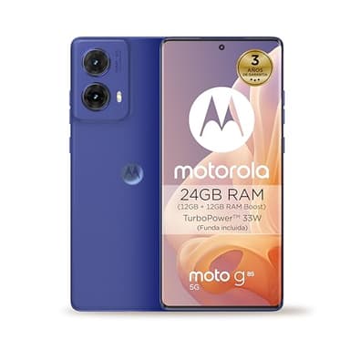 Motorola Moto g85 5G 24GB (12GB+12GB RAM Boost) 256GB Azul, Pantalla de Borde Infinito de 6,67 y Sonido Dolby Atmos, Cámara Sony LYTIA 600 de 50MP con OIS, Batería 5000 mAh, Carga TurboPower 30W