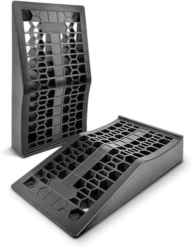 KATSU 2 Piezas Rampas de Plástico para Coche, Perfil Bajo Extra Ancho y Acortado, 5 Ton Capacidad, Rampas de Garaje Resistentes para Camping Auto Taller Servicio de Coche