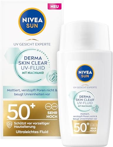 NIVEA SUN Protección solar Fluid FPS 50+, crema solar no grasa con complejo antiimpurezas y niacinamida, experto en cara UV Derma Skin Clear UV Fluid UPF 50+ (40 ml)