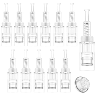 LOPHE Dermapen Microneedling, 12 Piezas Nano Redondo Agujas Dermapen Microneedling, Micro Agujas de Repuesto para Derma Pen, Microagujas Ranura Roscada, Antiarrugas y Rejuvenecimiento de La Piel