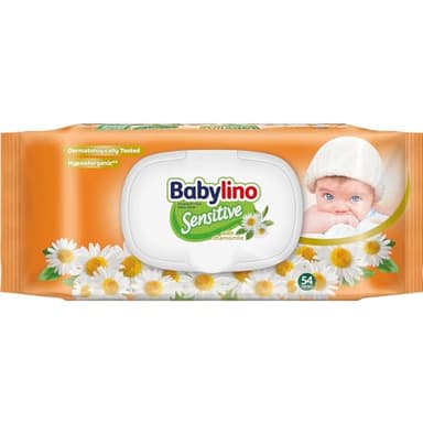 Babylino Sensitive Toallitas con delicada fragancia de Manzanilla, Fórmula 98% Natural que restaura el pH de la piel, con cierre que ahorra frescor, 54 toallitas